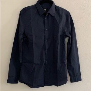 Men Slim Fit Easy-iron Shirt ( Dark Blue )